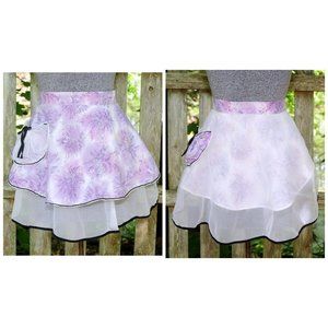 Vintage 50's 60's Lavender Floral & Illusion REVERSIBLE Fancy Hostess Half Apron